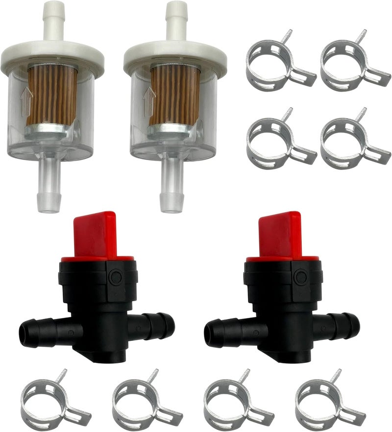 LETAYAR 1/4" Inline Fuel Cut Off Valve Straight Gas Valve and Fuel Filter for BS 691035 40 Micron with Clamps - Image 1